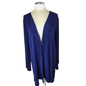 Anna Scholz Women's Blue Slinky Cardigan Acetate Stretch Knit Long Sz 1 (XL)